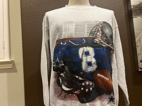 Vintage 90's Dallas Cowboys #8 Jersey Grey Crewneck Sweatshirt Size XL
