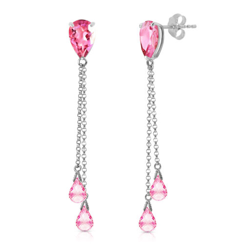 14K Solid White Gold Chandelier Earrings with Pink Topaz - Picture 1 of 1