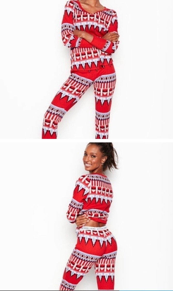 Victoria Secret Thermal Christmas Pajama Set Cotton Size Medium