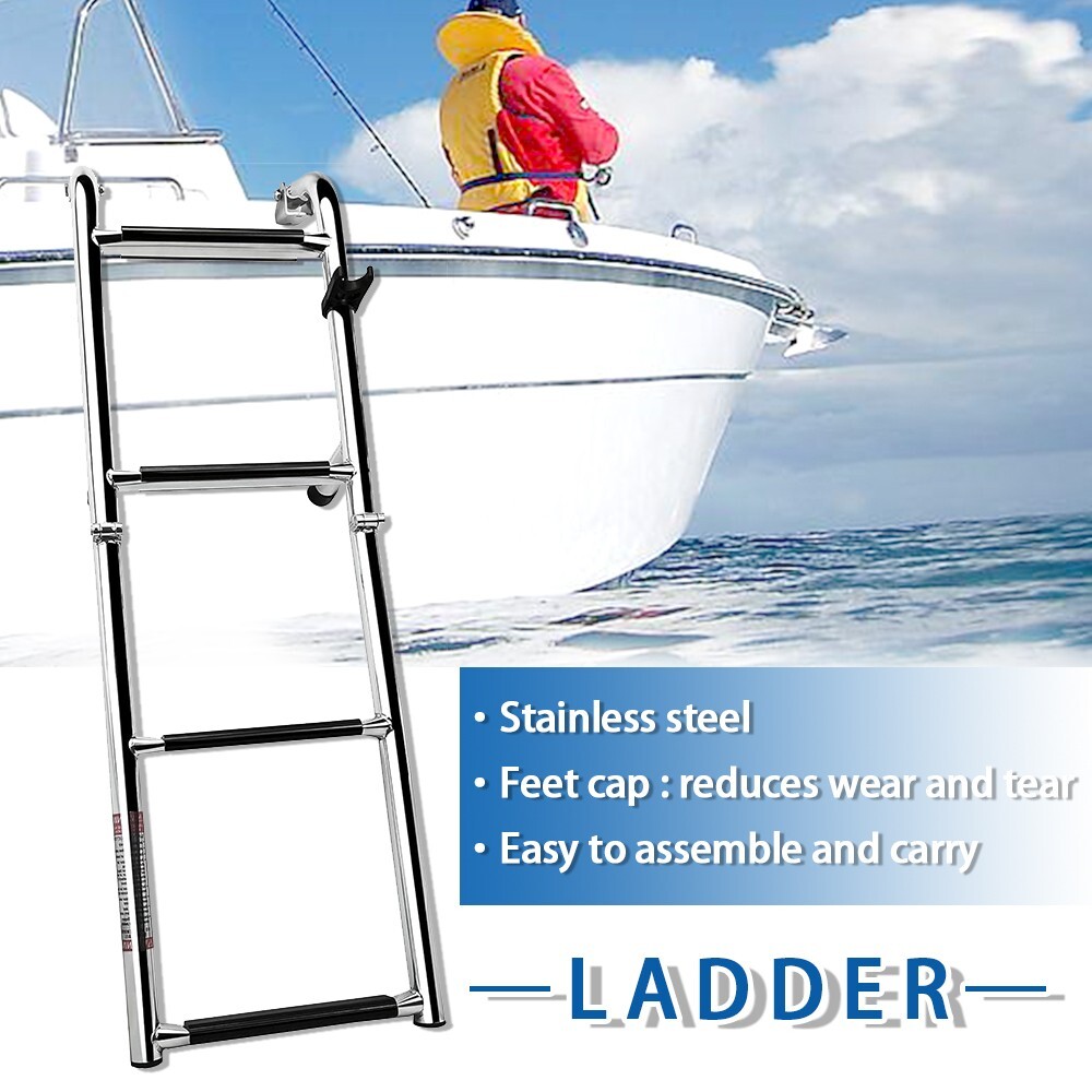 Boat Folding Ladder Stainless Steel Ladder 4 Step Pontoon 2+2 Step Portable