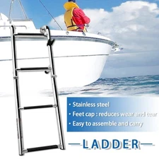Boat Folding Ladder Stainless Steel Ladder 4 Step Pontoon 2+2 Step Portable