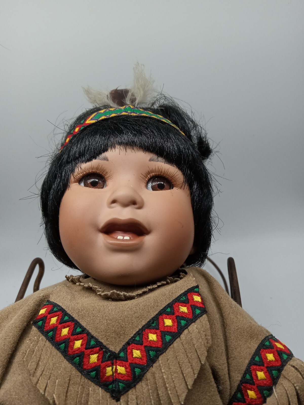 Native American 17in Doll Danbury Mint Judy Bell Porcelain/Cloth Body Read