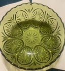 Anchor Hocking Vintage 60's STAR & CAMEO MEDALLION Green Glass 8" Serving Bowl