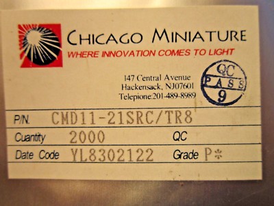 CMD11-21SRC/TR5 CHICAGO MINIATURE LAMP SMD RED 1.7V 20MA STD LED DIODE 2000-PC