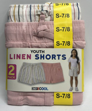 Girls Size S 7/8 32 Degrees Cool 2-Pack Linen Shorts Pink Striped