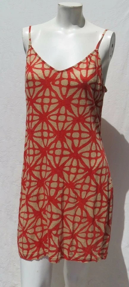 Vestido sin Mangas PLENTY by TRACY REESE Naranja Beige Estampado Lino Jersey Tejido en Capas M Foto 3 de 4