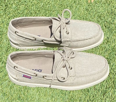 New with Box! SEBAGO Docksides Beige Taupe Canvas Men's Sz 7.5 