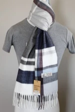 Men's Winter Scarf, Check-Plaid Blue,Black.Cashmere Feel,Warm Soft*Unisex