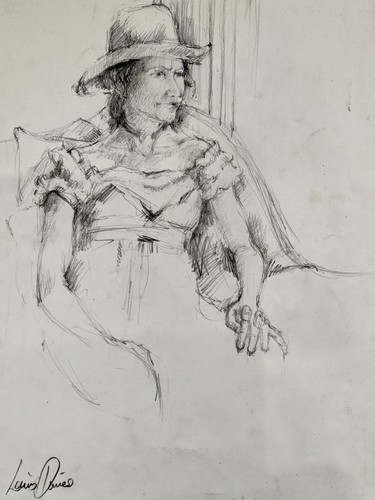 Vintage Original pencil drawing signed by Lewis Davies 1939-2010 lady portrait - Picture 4 of 18