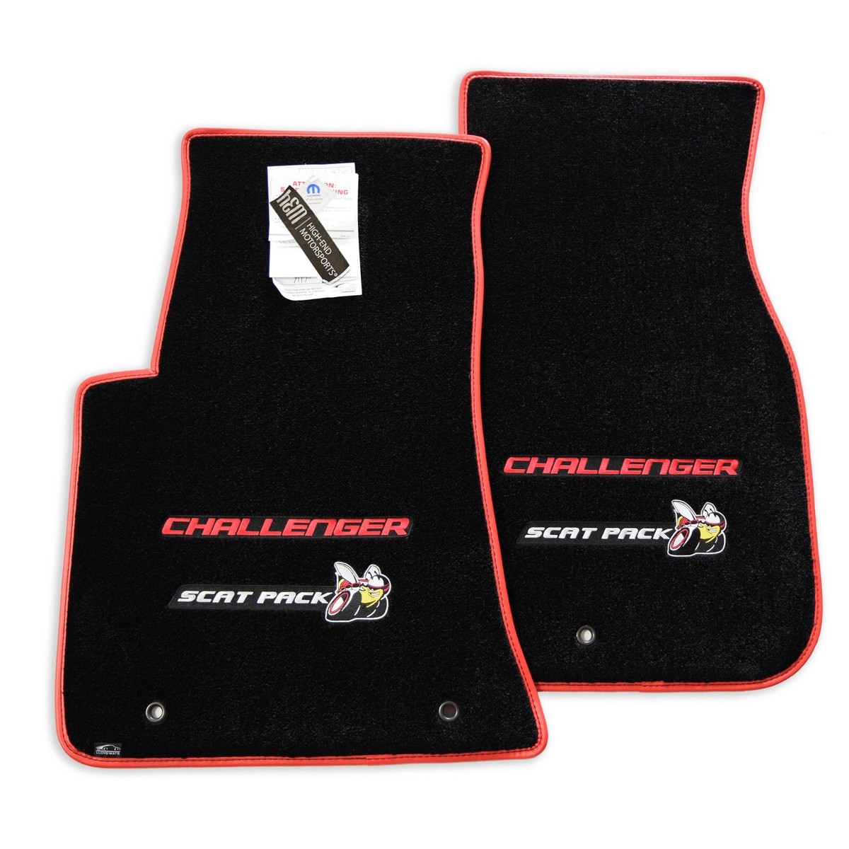 Dodge Challenger SCAT PACK Floor Mats 2PC RED Double Logos Premium