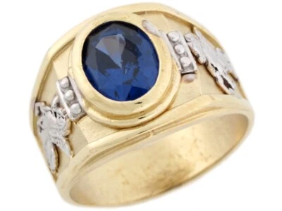 10k or 14k Two Toned Gold Simulated Amethyst Birthstone Pegasus Mens Ring - Image 1 of 4