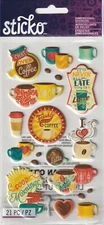NEW! Sticko COFFEE & LATTES theme 3-D stickers 82972 Fast FREE ship!