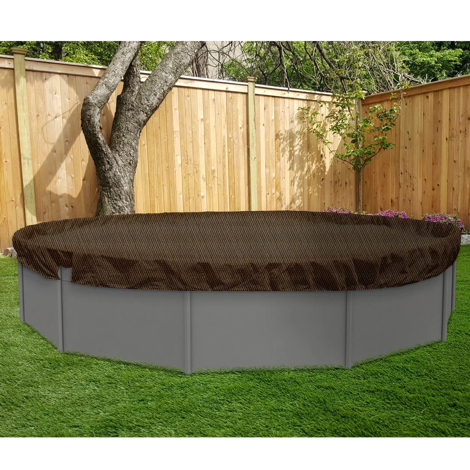 E&K Above Ground Pool Cover Round Winter Tarp Cover for Home Swimming Pool Brown - Image 2 of 4