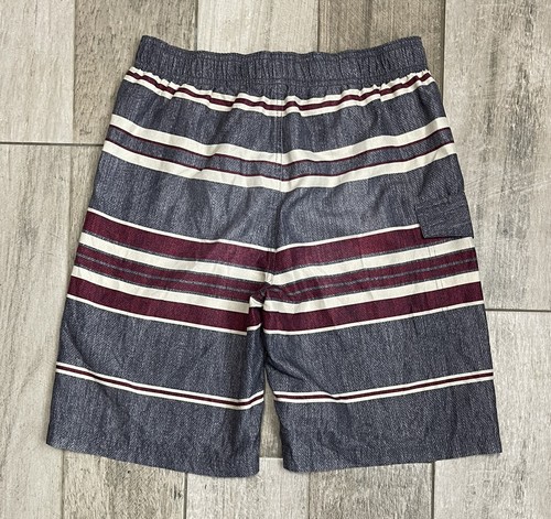 Lucky Brand Boys Board Swing Trunks Shorts Size L Large 14/16 Gray Red Stripes - Picture 2 of 9