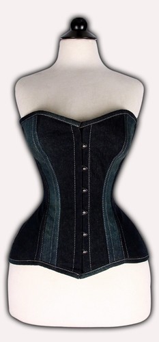 Jeans Denim Blu Nero Reale di acciaio ossa Lacci Busk in acciaio pieno  Corsetto Busto | eBay