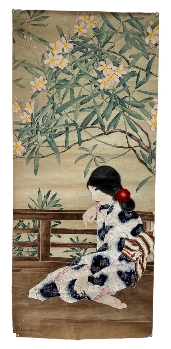 USAヴィンテージ　女の子のアート Beautiful painting depicting young girl , early 20th century ZE34