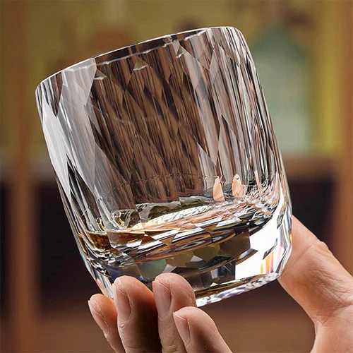 Bicchiere da whisky in cristallo Italia lucido taglio a mano bicchiere roccia 7 oz trasparente - Foto 7 di 14