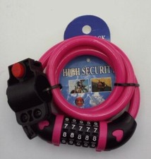 High Security Cable 5 Digit Combination Lock Pink Vinyl over Braided Steel