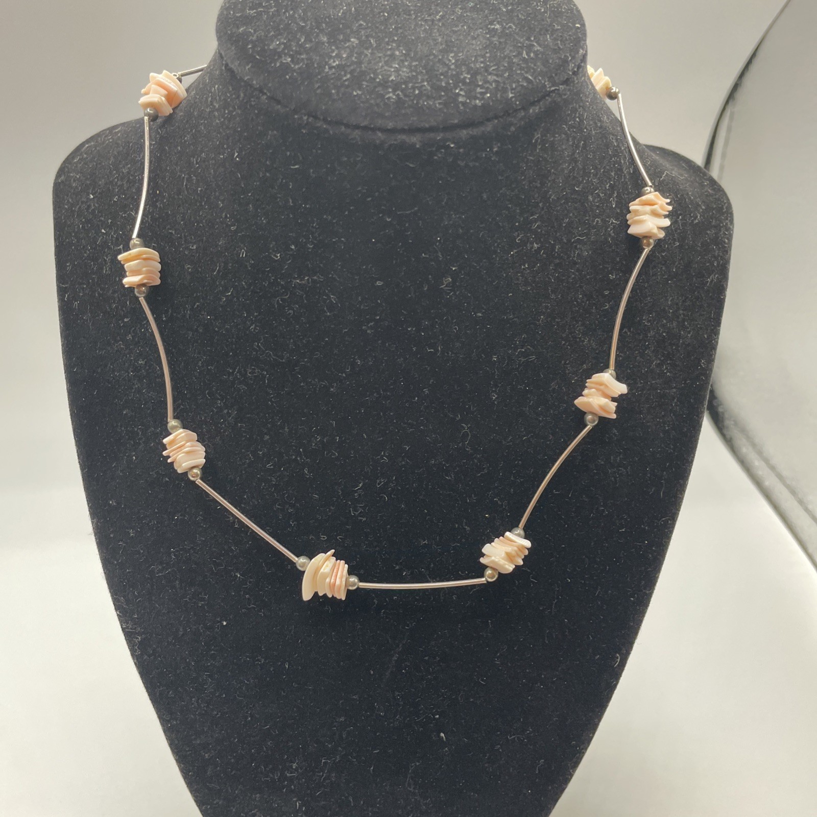 Sterling Silver Pink Patterned Sea Shell Choker N… - image 1