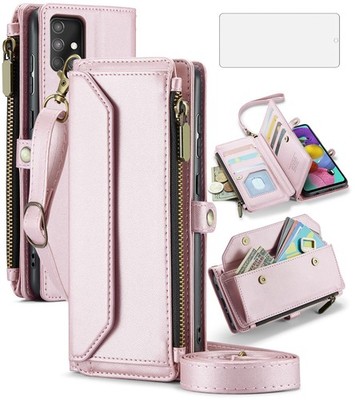 Asuwish Phone Case For Samsung Galaxy A51 4G Zipper Wallet Cover Tempered Glass