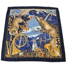 HERMES Carre 90 Silk 100 Scarf CHASSE au BOIS Navy W/Tags No Box Used