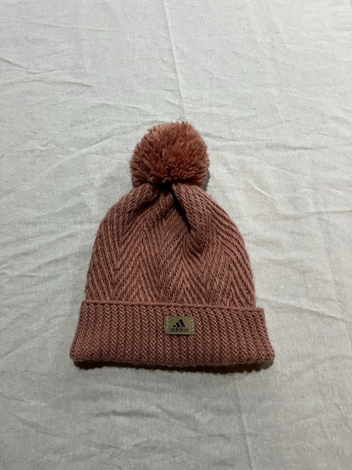 Adidas Women's Pink Mauve PomPom Winter Knit Hat Beanie Aeroready