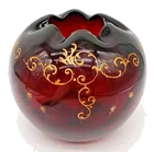 Antique ROSE BOWL Bohemian Czech Moser Gold Enameled Large 5" Art Glass Ruby Red