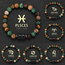 12 Zodiac Sign Natural Stone Bracelet for Men Women Virgo Pisces Couples Gift