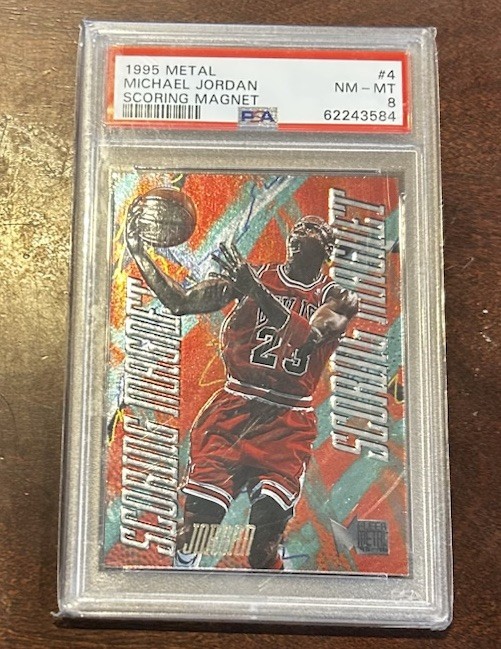 1995 FLEER Metal Basketball Scoring Magnet #4 MICHAEL JORDAN PSA 8 NM-Mint