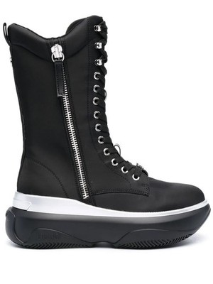 LIU JO June Black Lace Up Side Zip Platform Boots Womens Size 38 IT