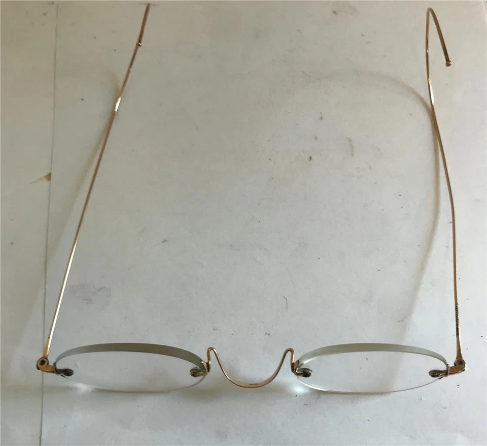 Anteojos de oro amarillo de 14K de la década de 1910 sin montura con brazos de alambre y lentes ovalados Foto 4 de 4