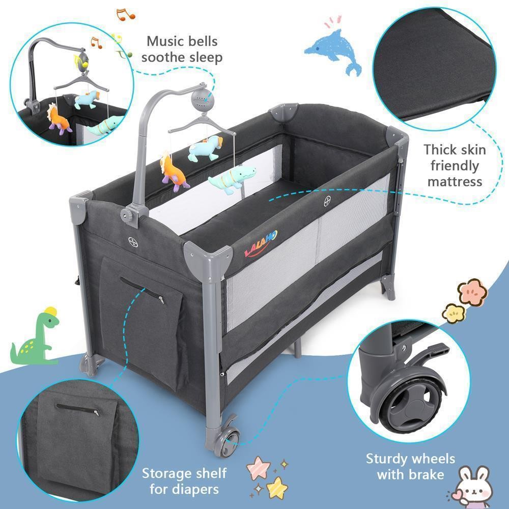 Foldable 3 in 1 Baby Bassinet Bedside Sleeper for Baby with Wheels and Mattress