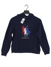 Polo Ralph Lauren Women's Hoodie L Blue Graphic Cotton with Polyester Pullover
