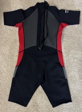 Xo 3/2 Neoprene Shorty Wetsuit XL Black Red Front Zip Surf Swim Dive Surfing
