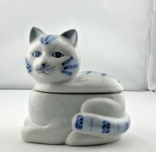 Vintage Blue & White Porcelain Chinoiserie Ca...