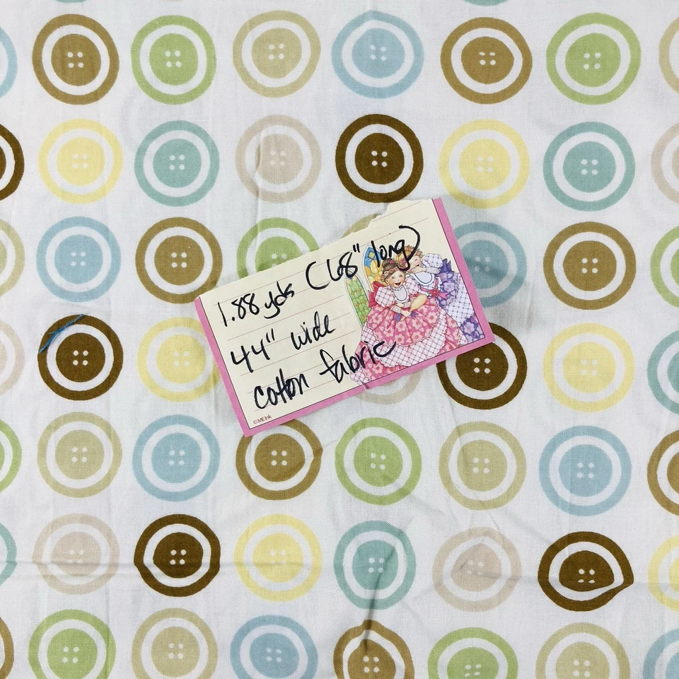 2011 Richloom Screen Print Cotton Fabric Buttons Brown Green Yellow Aqua 68 x 44 - Image 2 of 4