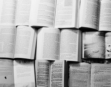 Digital image black and white picture wallpaper books laid out photo by Paige