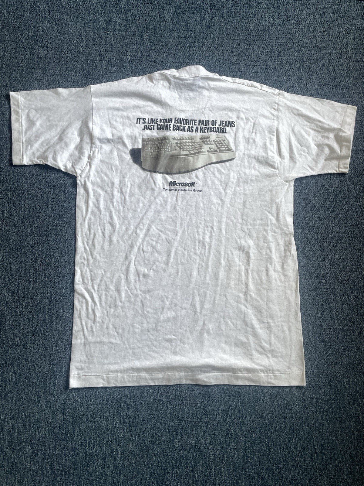Microsoft Rare Vintage Tech Natural Keyboard Funny Computer T-Shirt XL 90s