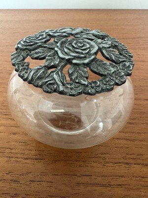 Vintage Potpourrischale Schmuckhalter Glas und Metall mit Zinndeckel sehr guter Zustand