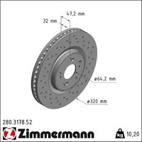 2X Zimmermann 280.3178.52 Bremsscheibe FüR Honda Accord CU CW CR