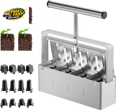 Soil Blocker, 4 Cell Soil Block Maker 2 Inch with 3 Sizes Seed Pins, Seed Handhe