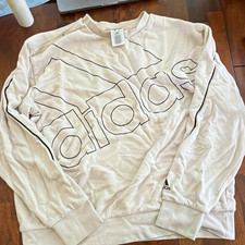 VTG adidas Men's Sweatshirt Beige L Crew Neck Pullover Long Sleeve Graphic Logo