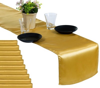 10 Pack Gold Satin Table Runners 12x108 Inch Smooth Silk Wedding Event