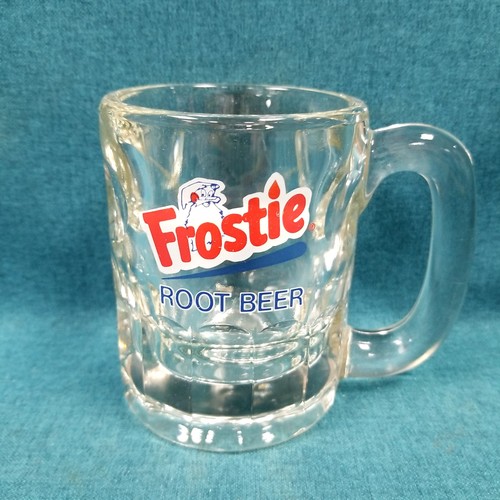 VTG 4.5" Frostie Root Beer Glass Mug Frostie Elf Guy Mascot Thumbprint