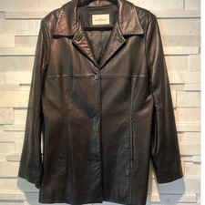 LADY HATHAWAY 90's Vintage Genuine Leather Lined Trench Coat Jacket Black L Y2k