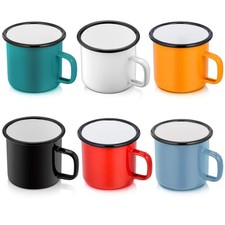 Enamel Camping Coffee Mug Set of 6, Small Colored Mugs Cups for Family Gather...