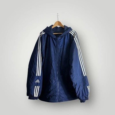 Vintage Adidas Wende Fleece gefüttert Kapuze Windbreaker Jacke navy 3 Streifen 