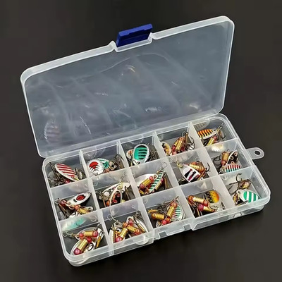30pcs Spoon Spinner Fishing Lures Set Metal Wobblers Treble Hook Bait