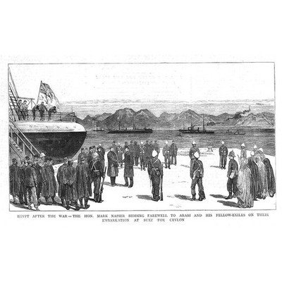 ÄGYPTEN Arabi und Exilanten verlassen Suez nach Ceylon - antiker Druck 1883