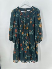 Calvin Klein Womens Green Floral Print Chiffon Wear To Work Dress Size 10 AC16